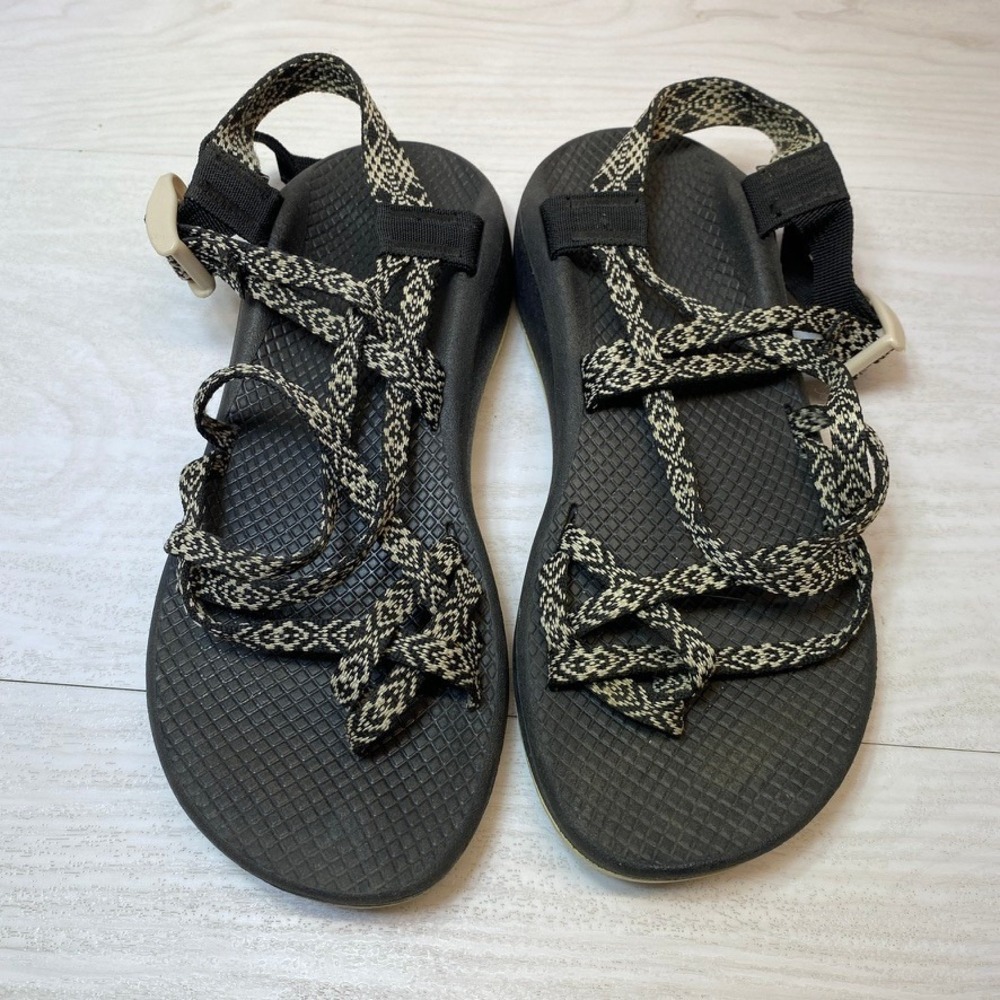 Chaco Womens 9 Z2 Cloud Sandals Strappy Black White Polyester Toe Loop Hiking